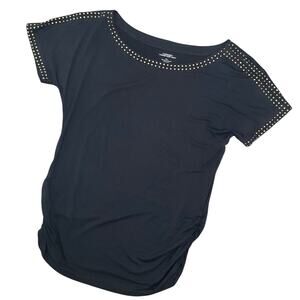 Carmen Marc Valvo Black Studded Women's Short Sleeve Top Size XL